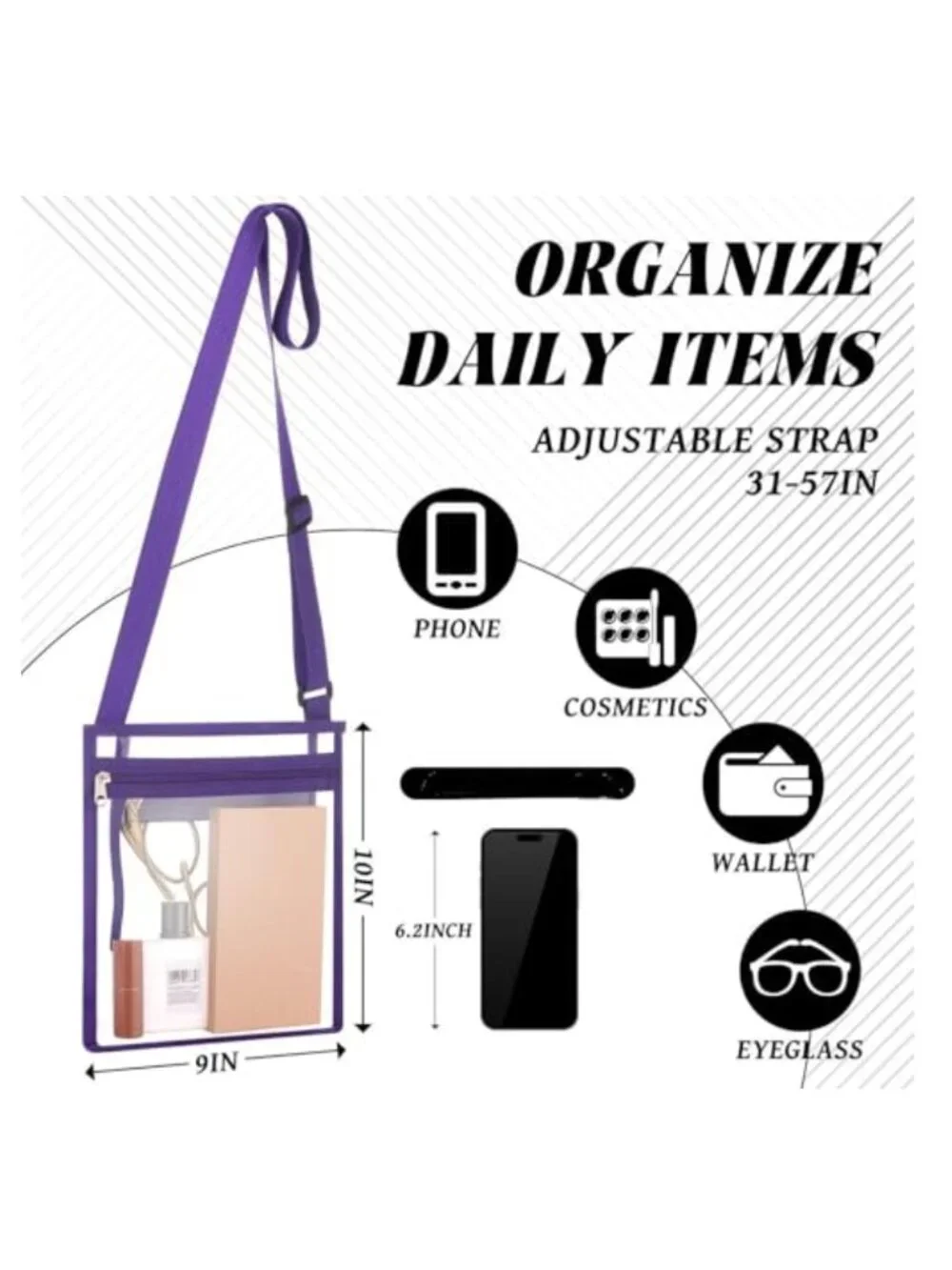 20 Pack Clear Crossbody Bags with Adjustable Strap, PVC Stadium Approved for